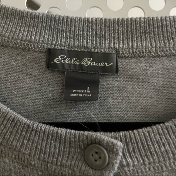 Eddie Bauer Cardigan Button Front Size Large in Grey/White/Black Stripes - Picture 3 of 7